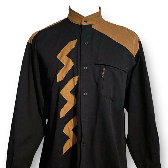 Vintage 80s D Best by Liz Studio Mens Western Shirt XL Tan Black New Wave Rodeo - Picture 2 of 7